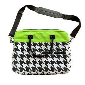 Jackie Lime Green Black Houndstooth Laptop Messenger Bag Crossbody‎ Tech Case